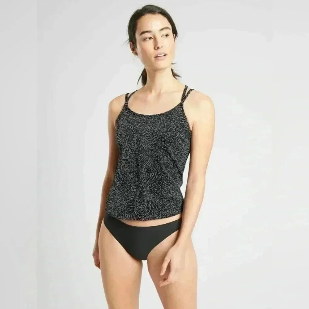 Athleta Black Sands Blousy Tankini Swim Top Women’s 38 B/C Wire Black S/446928